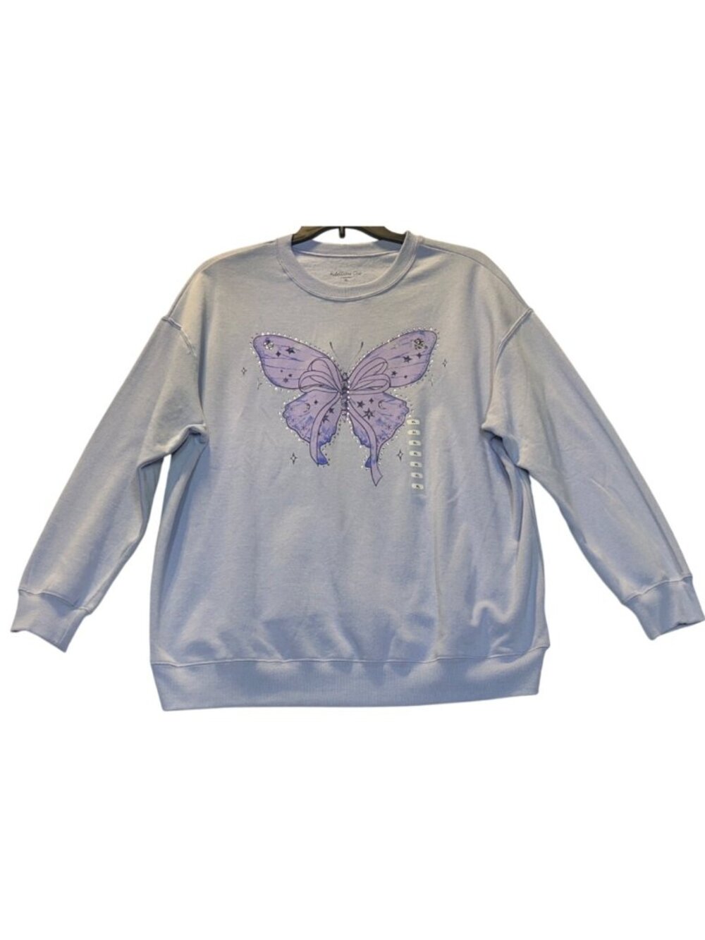 Rebellious One Womens Size XL Graphic Sweatshirt Purple Butterfly Soft Cotton Bl